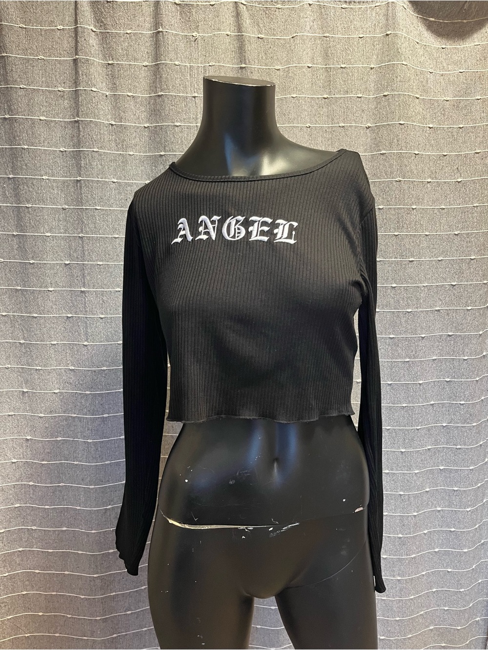 Ribbed Crop Top With Embroidered Angel Lettering